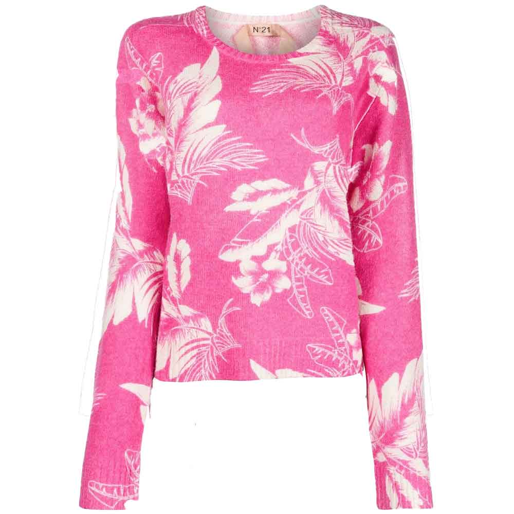 No. 21 Floral Print Long Sleeve Cropped Pullover Sweater